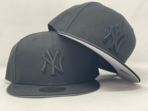 All Black Yankees Gray Brim New Era Fitted Hat